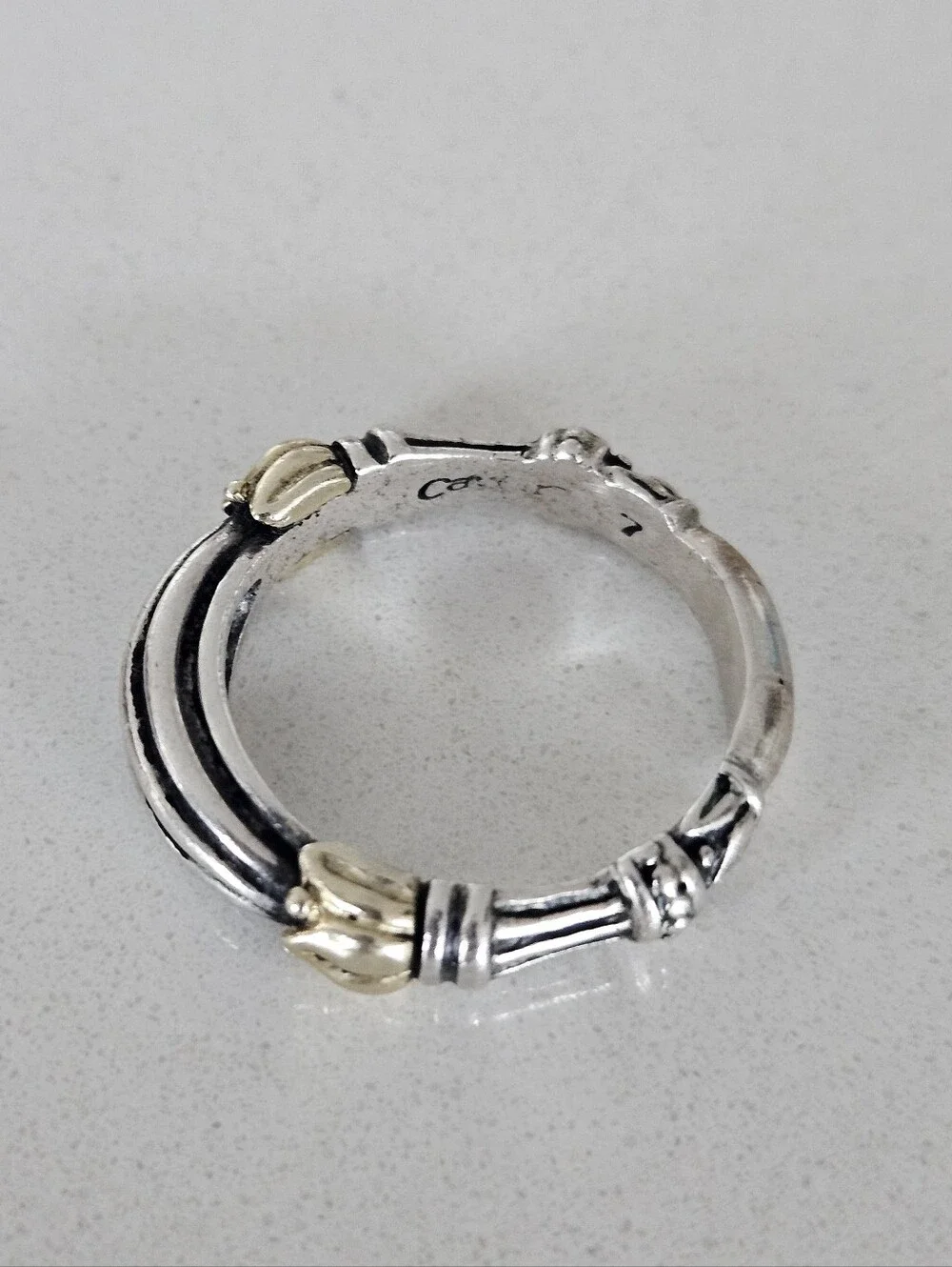 Vintage Lagos Caviar Two-Tone Sterling Silver Solid 18k Gold Ring Size 10.75